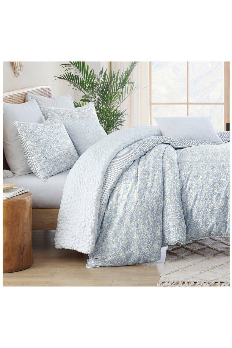 Eyelet Ikat Print Duvet Cover & Shams Set, Alternate, color, BLUE