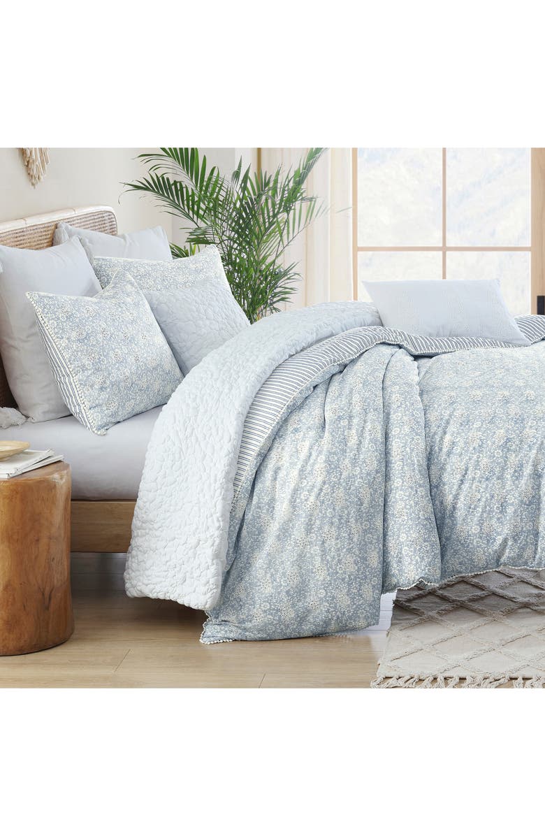 Peri Home Eyelet Ikat Print Duvet Cover & Shams Set, Alternate, color, Blue