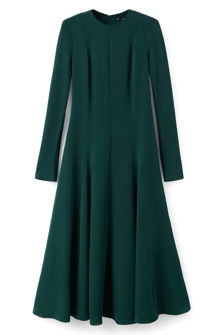 Seamed Long Sleeve Fit & Flare Dress, Main, color, GREEN