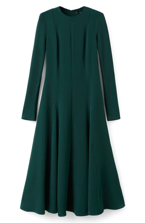 Seamed Long Sleeve Fit & Flare Dress