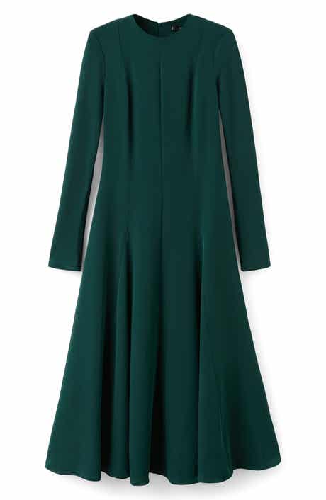 MANGO Seamed Long Sleeve Fit & Flare Dress