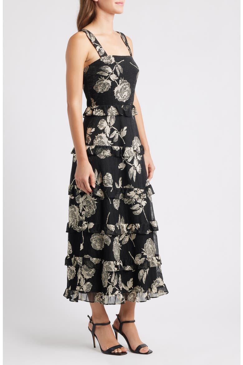 Metallic Tiered Ruffle Sleeveless Maxi Dress, Alternate, color, GOLD/ ANNE BLACK