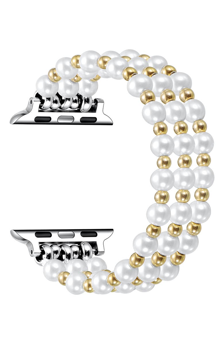 The Posh Tech Eve Beaded Faux Pearl Apple Watch<sup>®</sup> Watchband, Alternate, color, Gold