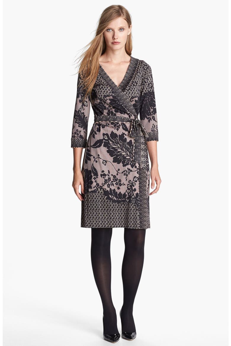'Inari' Silk Wrap Dress, Main, color, LACE FLUTER BLACK
