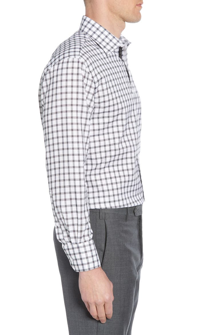 Trim Fit Plaid Dress Shirt, Alternate, color, BLACK