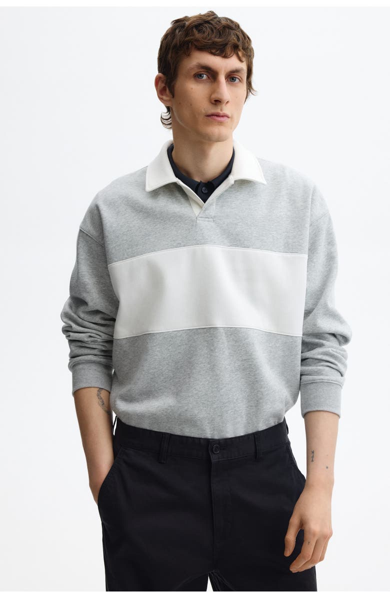 H&M Loose Fit Rugby Sweatshirt, Alternate, color, Light Gray Melange/Color Block