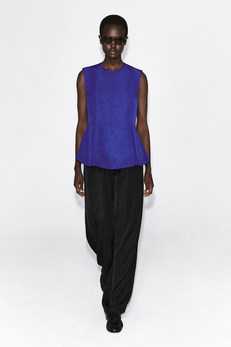 Pleated Peplum Top, Alternate, color, COBALT BLUE