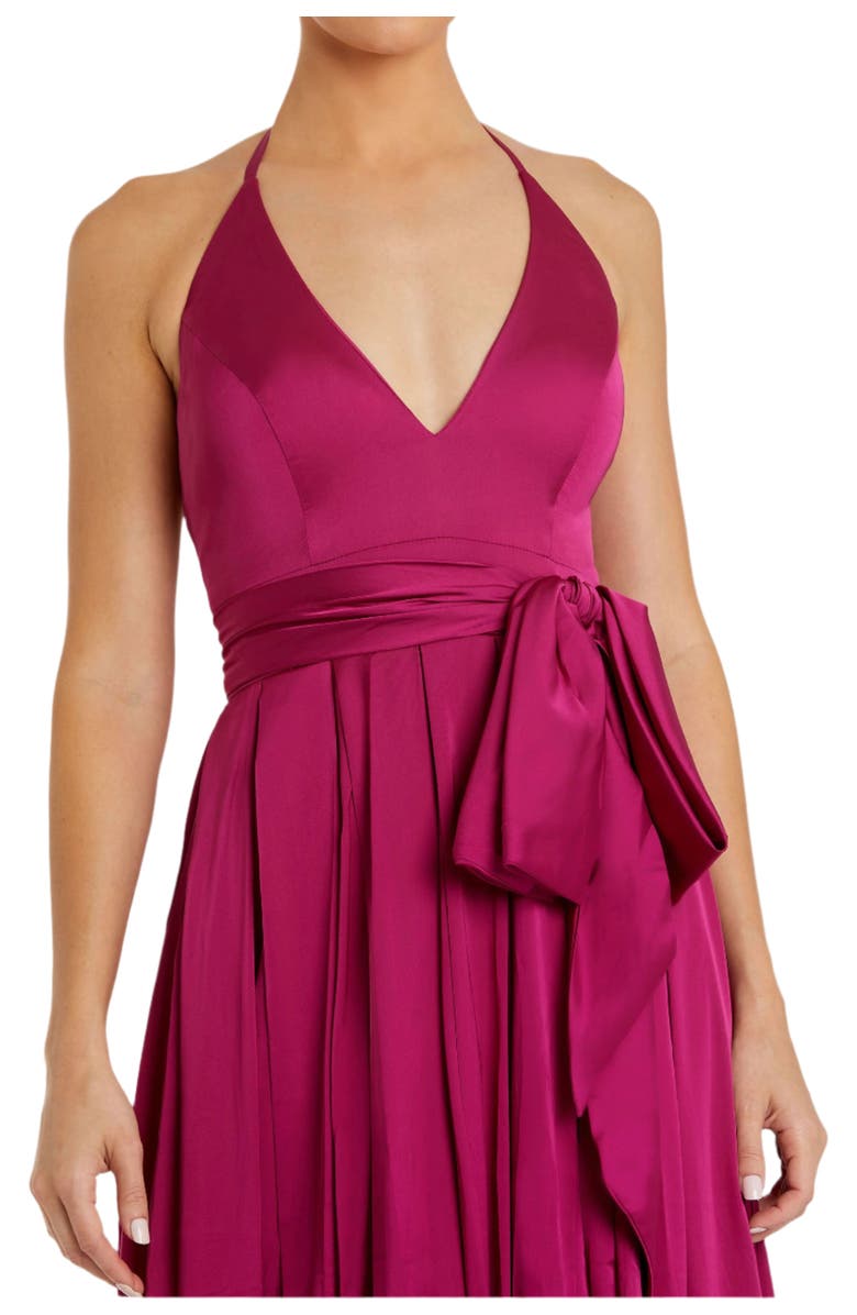 Mac Duggal Charmeuse Halter Strap Soft Tie Waist Gown, Alternate, color, Magenta