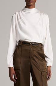 Vince Drape Cowl Neck Long Sleeve Silk Blend Top