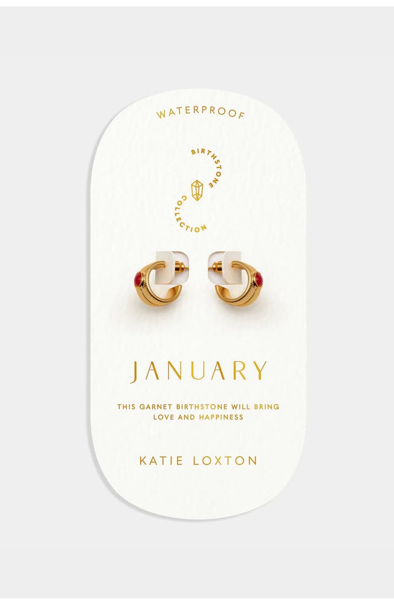 Katie Loxton 'January' Waterproof Gold Birthstone Hoop Earrings, Alternate, color, January