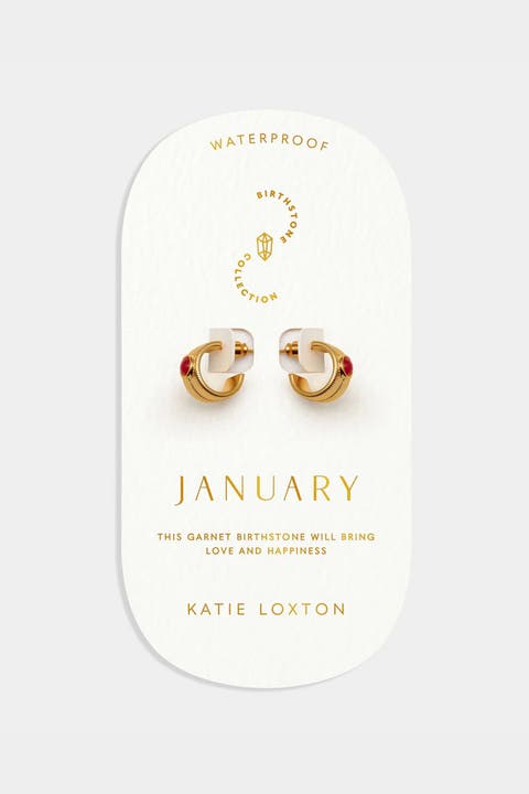 'January' Waterproof Gold Birthstone Hoop Earrings