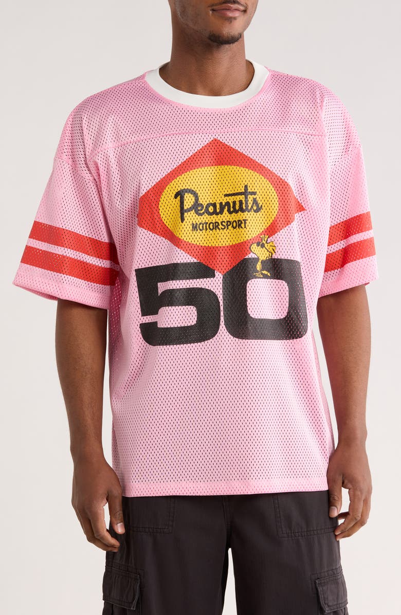 The Forecast Agency Peanuts<sup>®</sup> Racing Graphic T-Shirt, Main, color, Pink