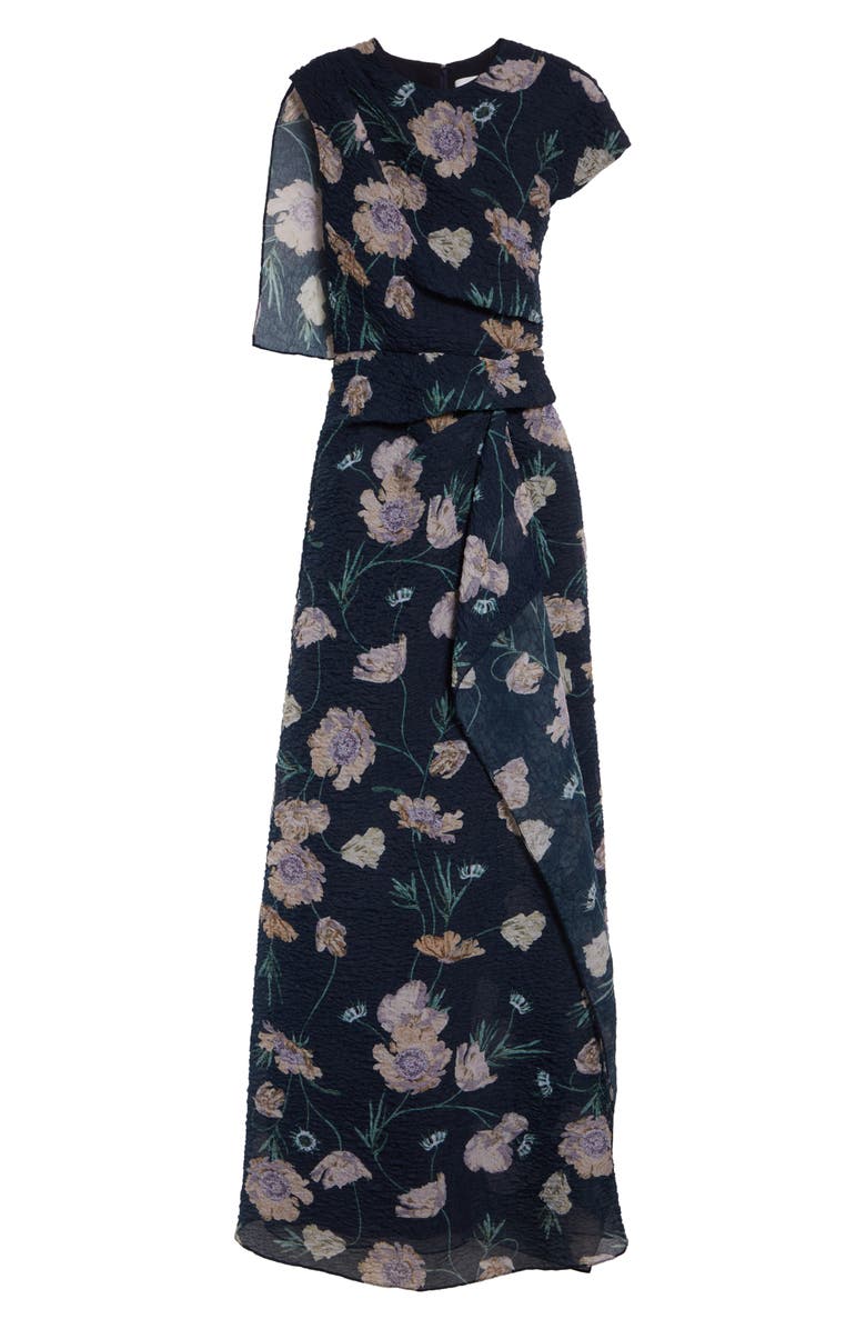Erdem Floral Asymmetric Organza Cloqué Gown, Alternate, color, Belle Epoque Poppy Navy