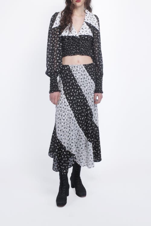 Anna Sui Ditsy Dot Chiffon Contrast Flowy Skirt In Multi