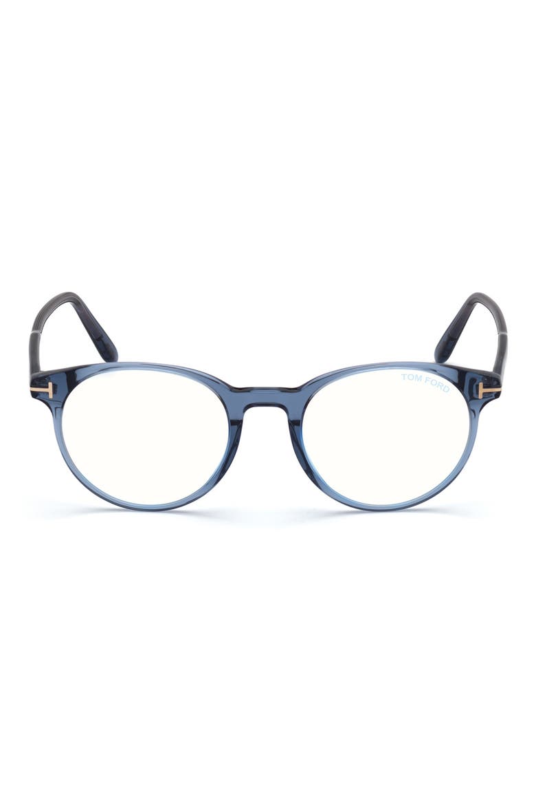 49mm Round Blue Light Blocking Glasses, Main, color, SHINY BLUE / BLUE BLOCK