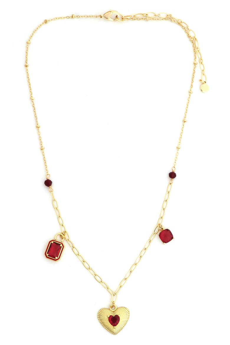 Crystal & Heart Shaker Necklace, Main, color, RED