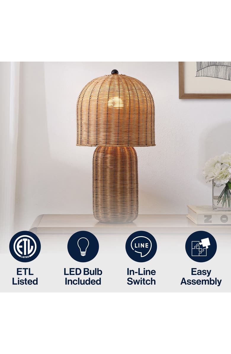 JONATHAN Y Minna 22.5" Modern Coastal Woven Rattan Arched LED Table Lamp, Alternate, color, Natural Brown