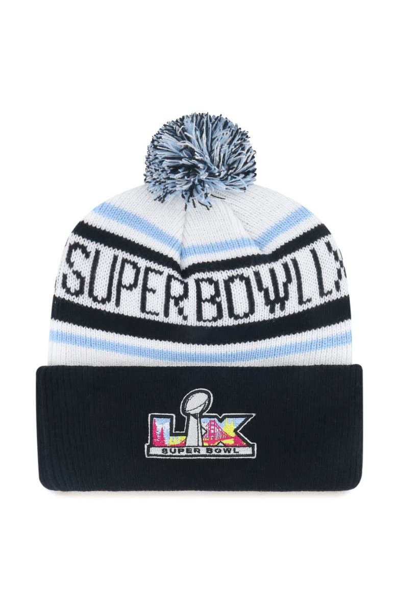 '47 Men's '47  White/Black Seattle Seahawks Super Bowl LX Champions Patch Cuffed Knit Hat with Pom, Alternate, color, 