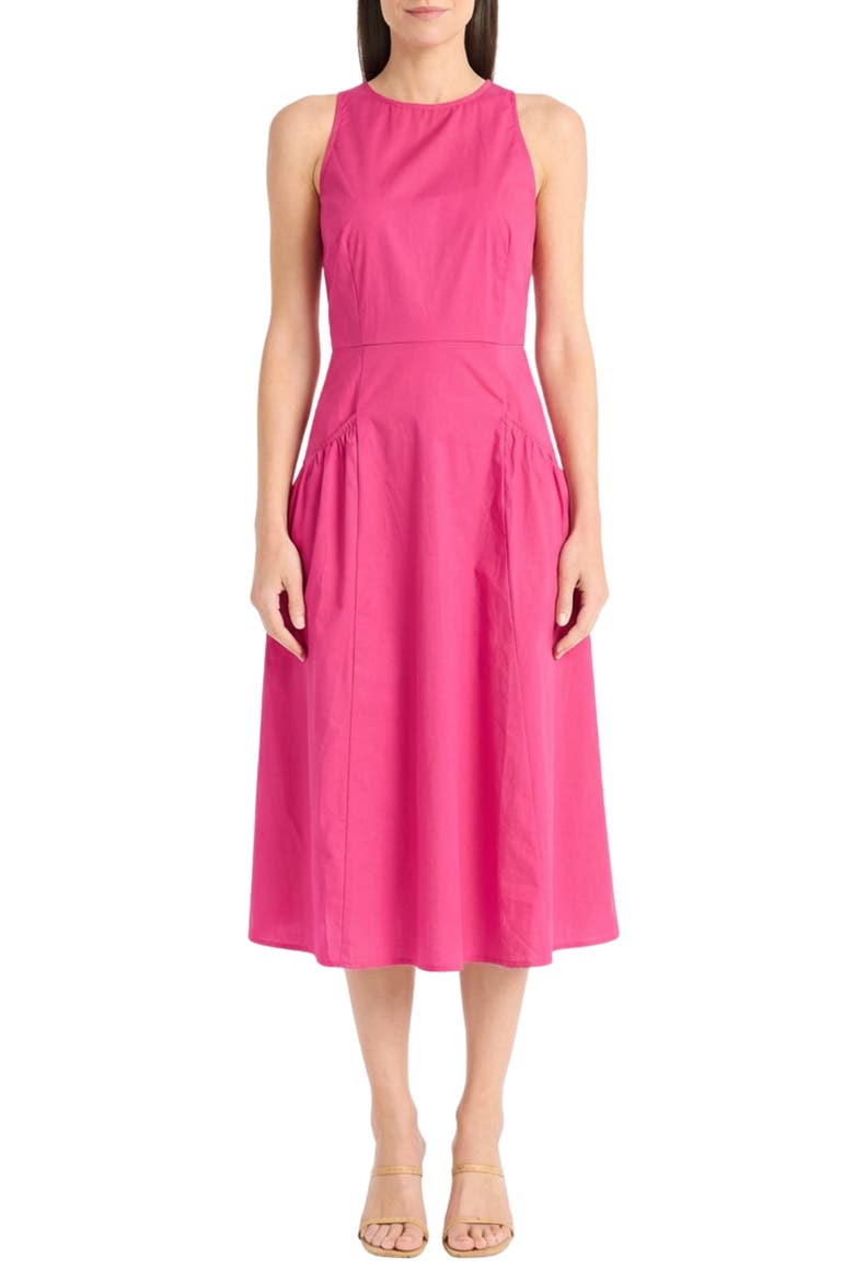 Jewel Neck Gathered Dress, Main, color, PINK FLAMBE