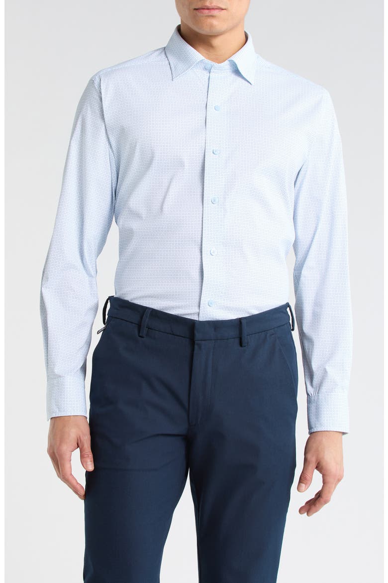 Neat Print Performance Sport Shirt, Main, color, WHITE/ SKY