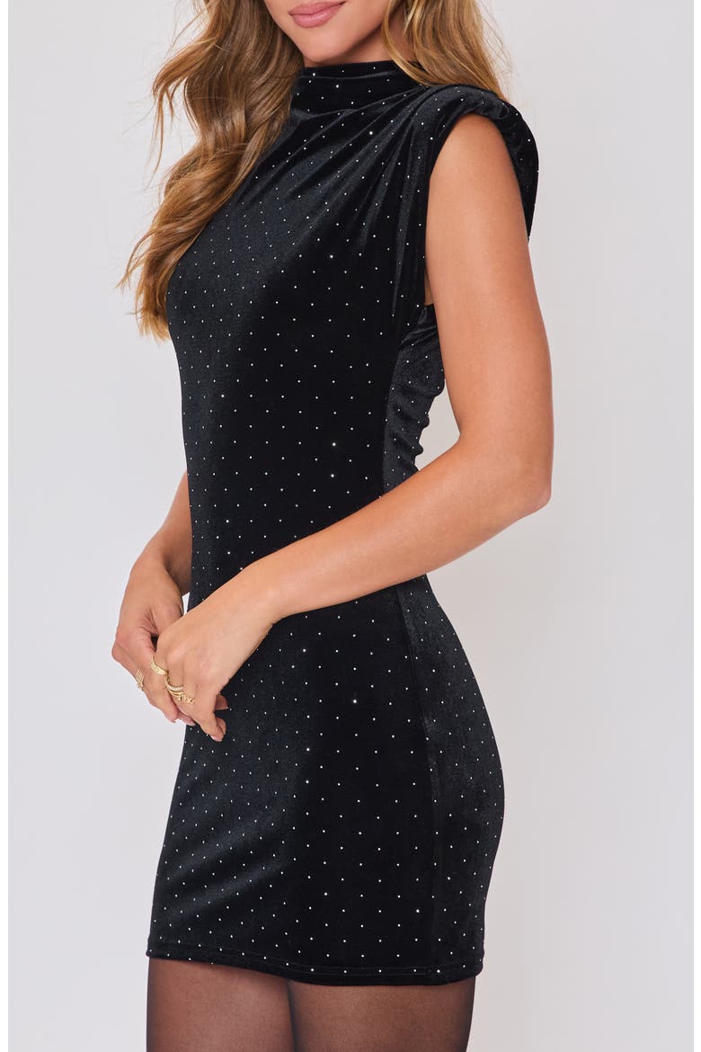 Own the Night Polka Dot Mock Neck Velvet Dress, Alternate, color, BLACK