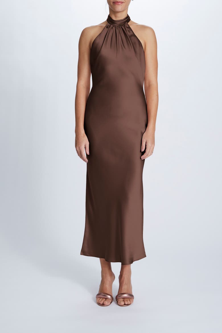 High-neck Halter Cocktail Dress, Main, color, Truffle