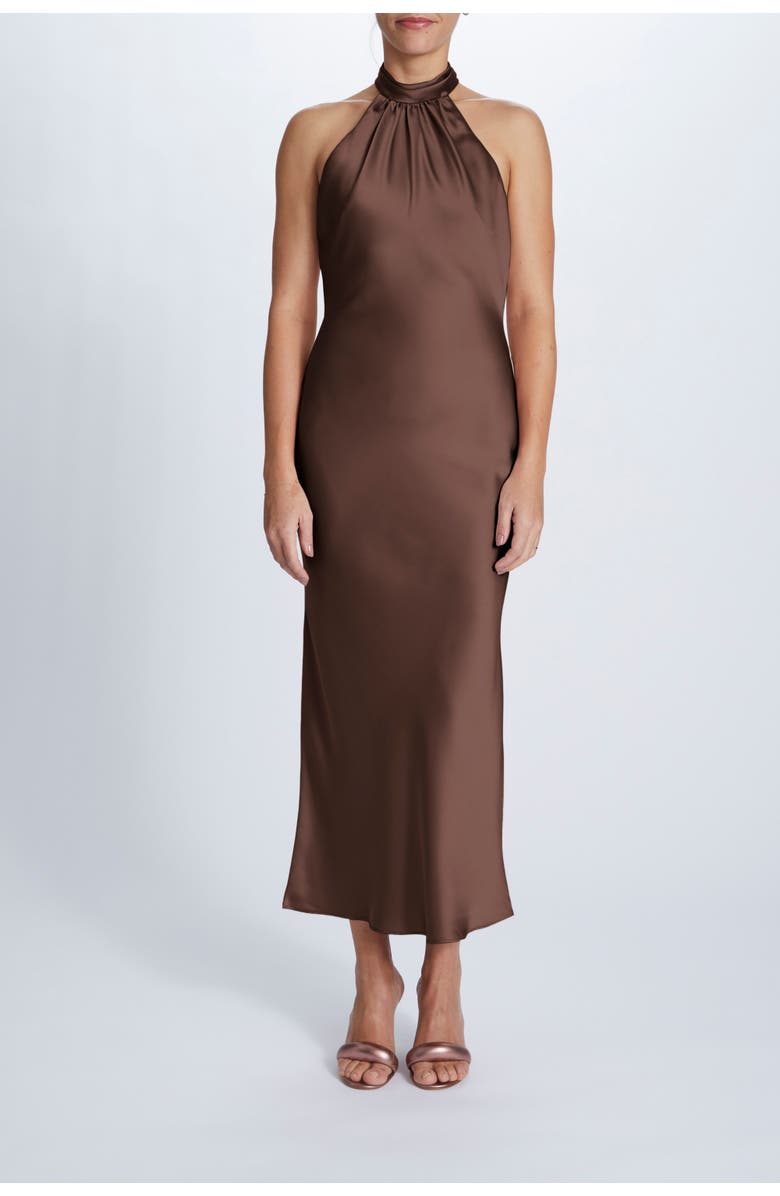 Amsale High-neck Halter Cocktail Dress, Main, color, Truffle