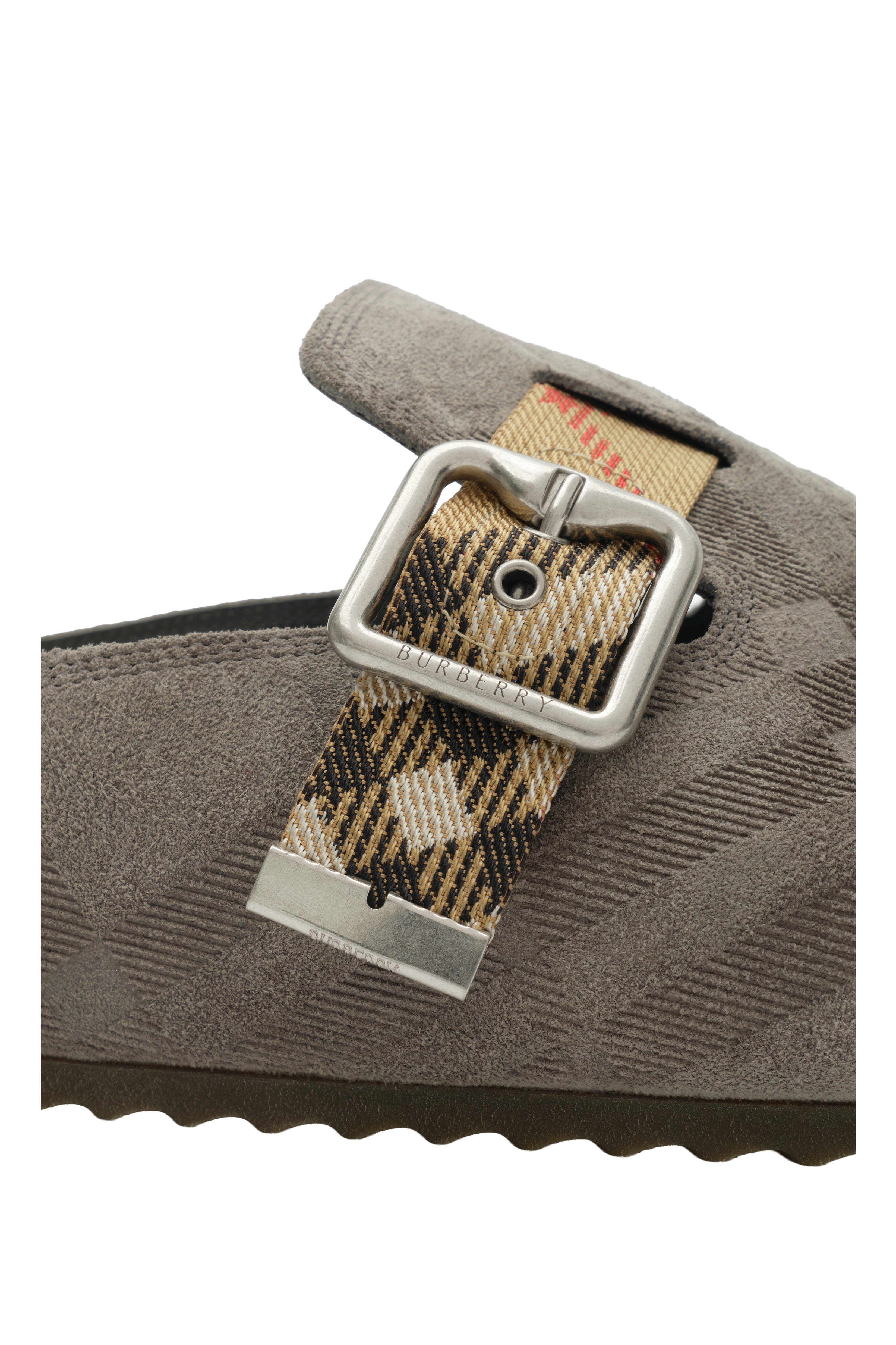 Burberry Check Suede Urchin Clogs, Alternate, color, Chino Grey