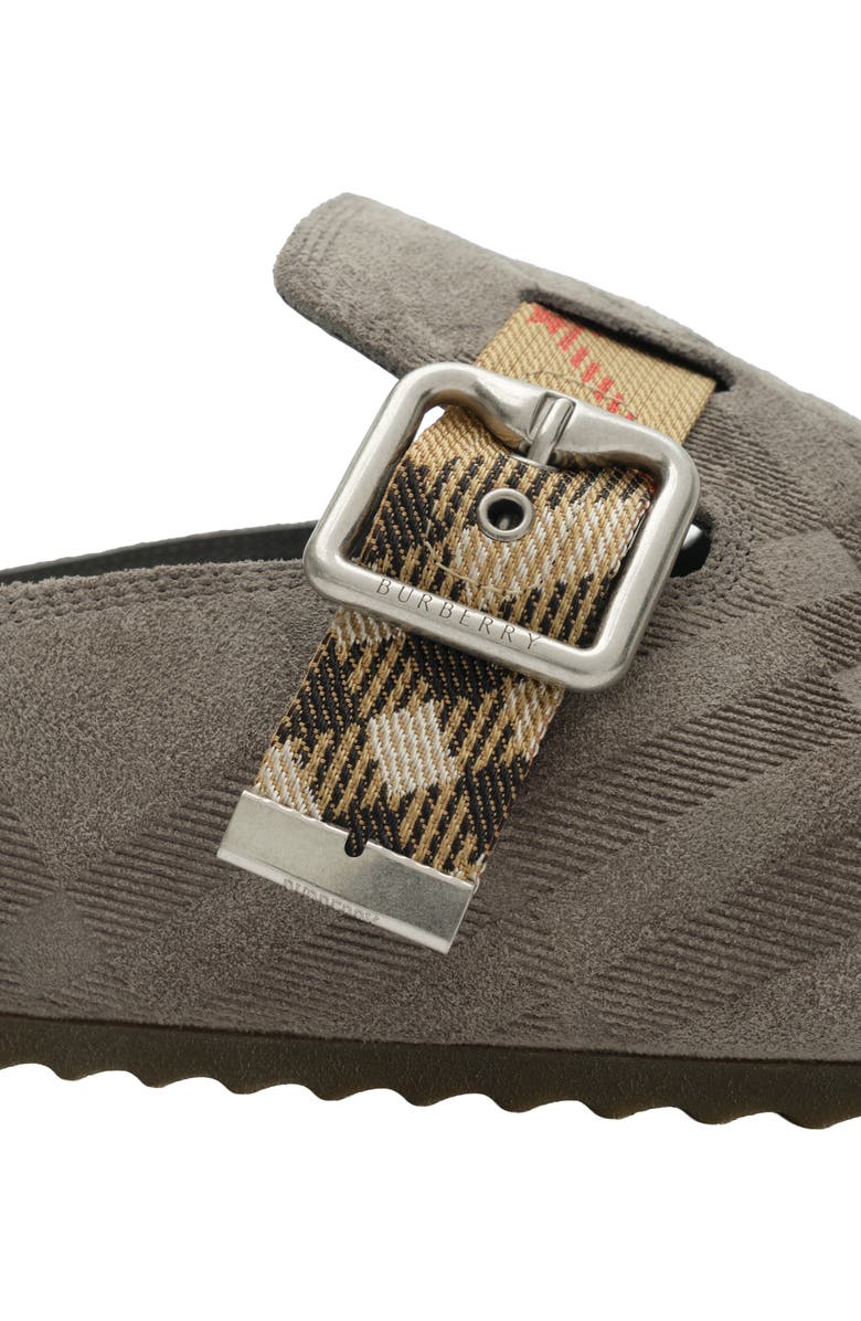 Burberry Check Suede Urchin Clogs, Alternate, color, Chino Grey