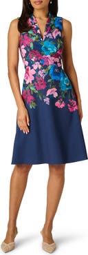 Adrianna Papell Floral V-Neck Twill Dress
