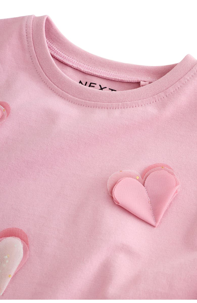 NEXT Kids' Sparkle Heart Appliqué Long Sleeve Cotton Graphic T-Shirt, Alternate, color, Pink