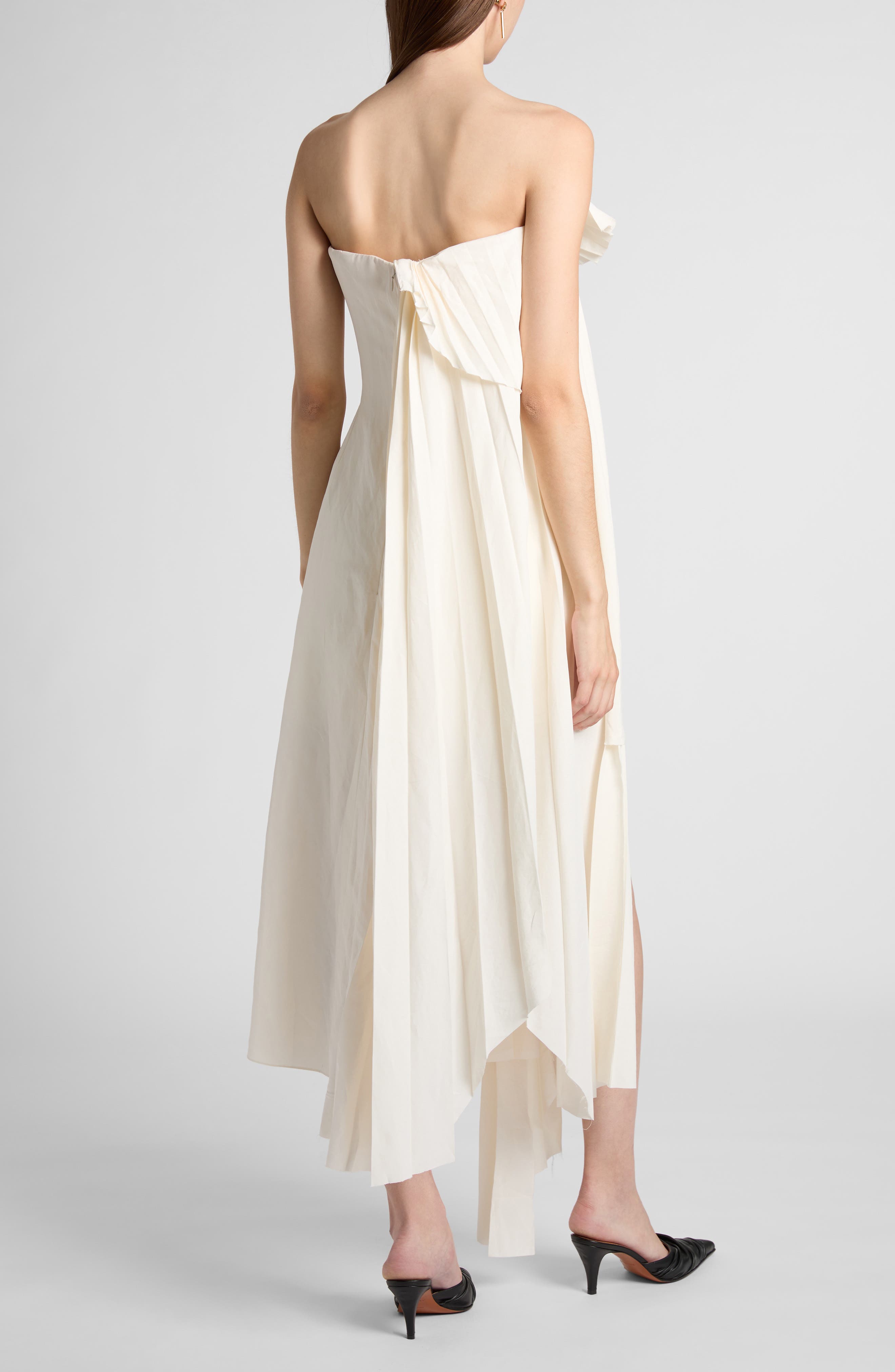 Strapless Asymmetric Plisse Evening Dress - image 2