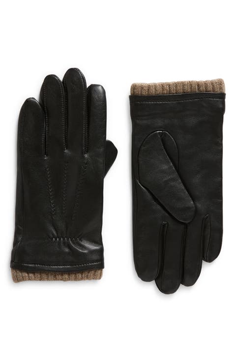 Leather Cashmere Cuff Tech Gloves