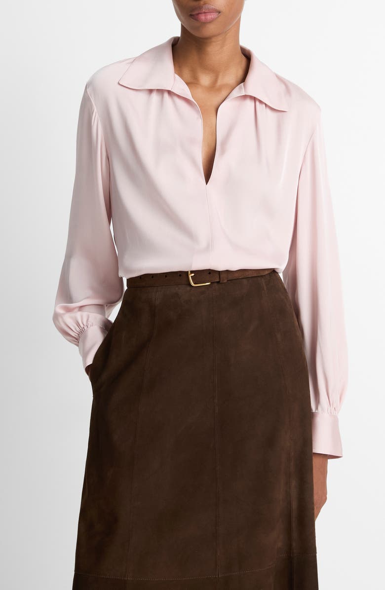 Vince Placed Smocked Silk Blend Shirt, Main, color, Balletto