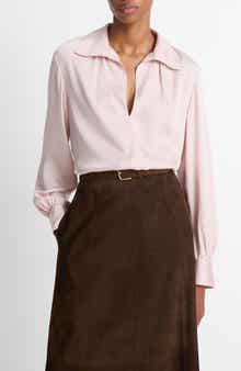 Vince Placed Smocked Silk Blend Shirt