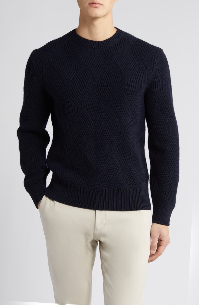 BOSS Camel Mezzo Wool & Cashmere Crewneck Sweater, Main, color, Dark Blue