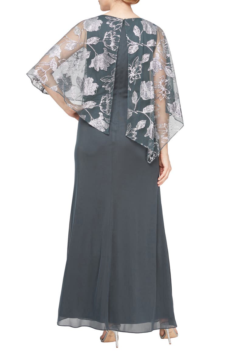 Metallic Chiffon Overlay Gown, Alternate, color, SMOKE/SILVER