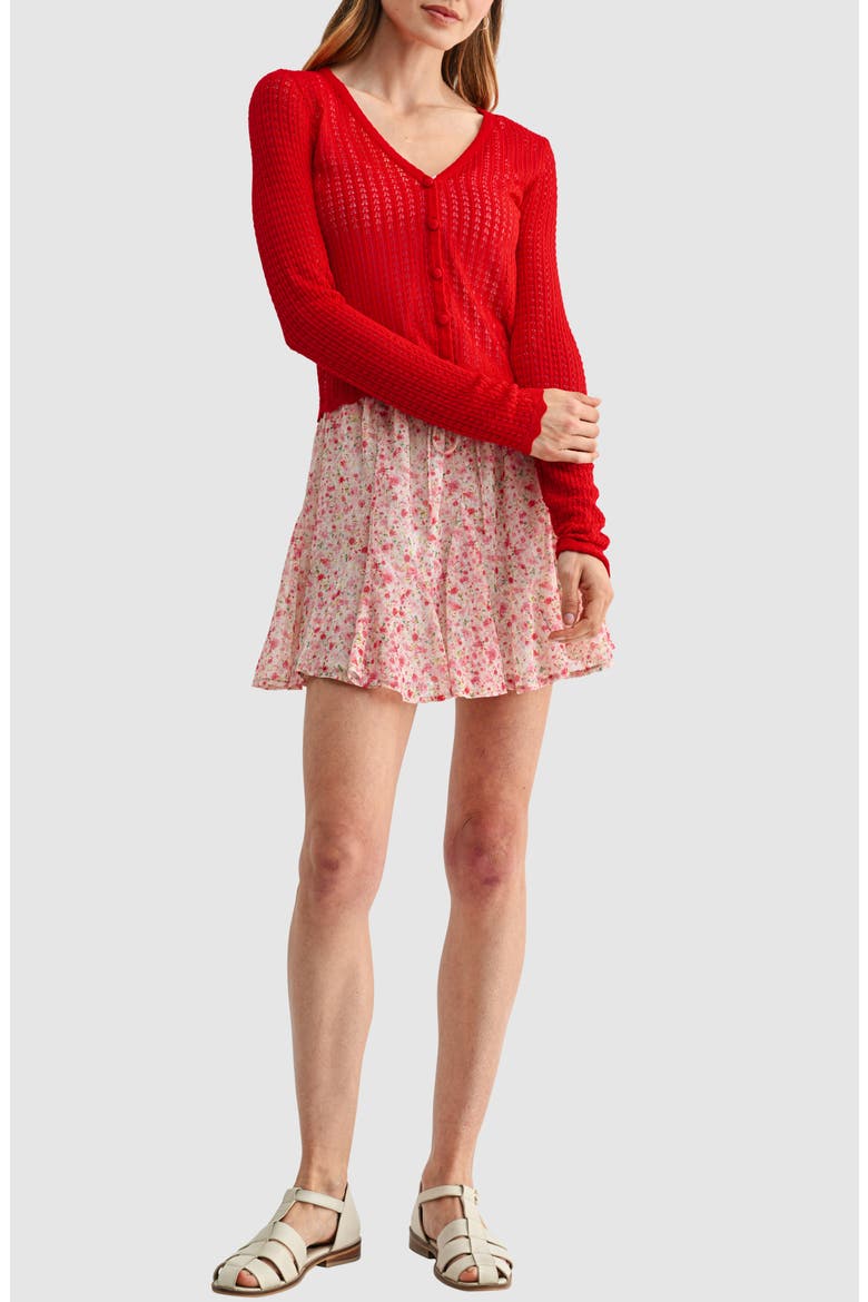 Crop Knit Cardigan, Alternate, color, RED