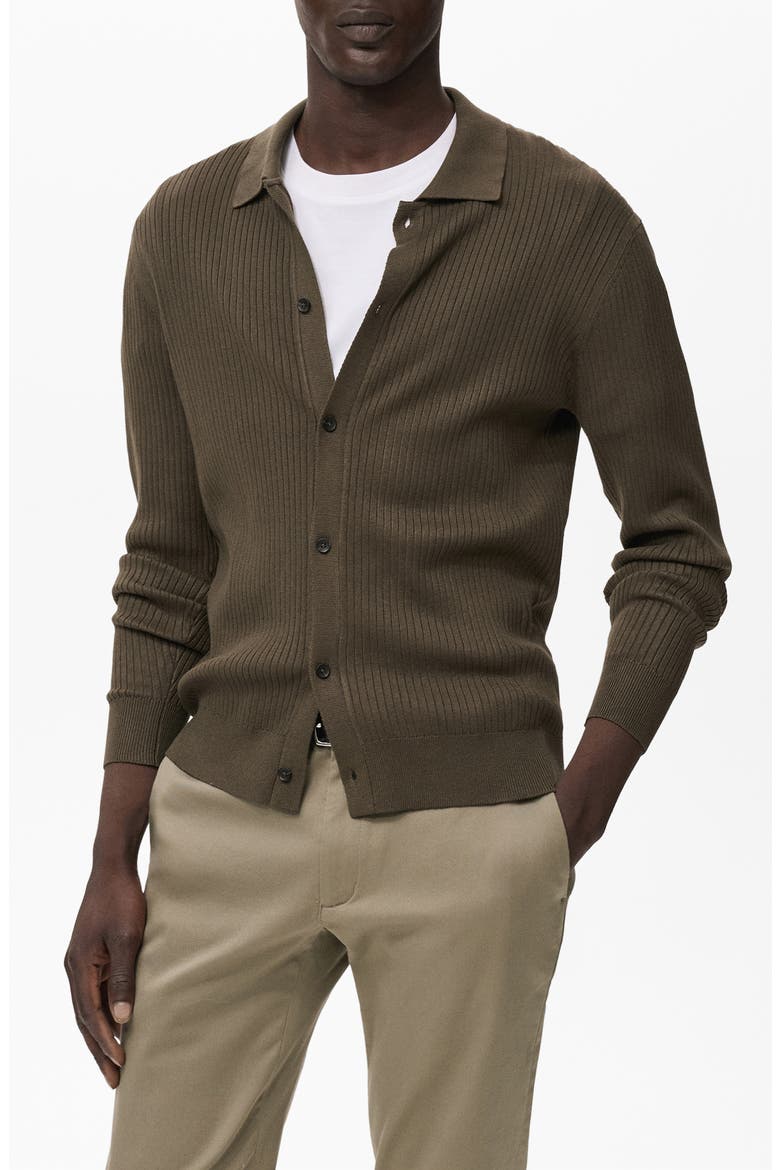 Ribbed Full Button Cardigan, Main, color, KHAKI GREEN