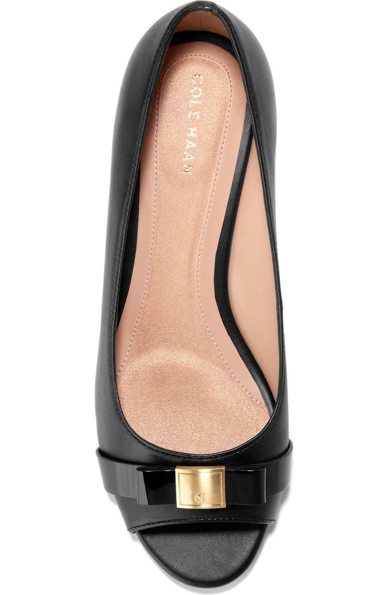 Cole Haan Go-To Malta Bow Peep Toe Wedge Pump, Alternate, color, Black Leather