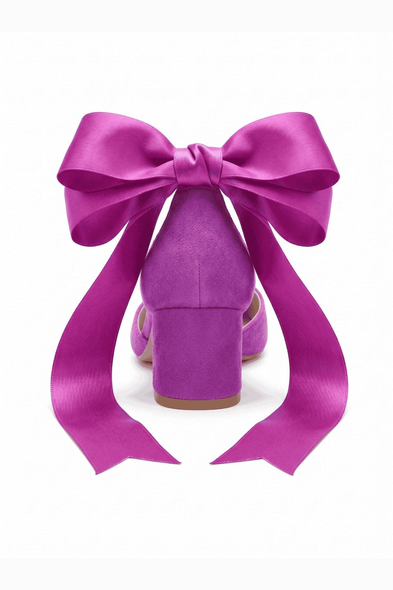 Fiona Low Block Heels with Ribbon, Alternate, color, Fuchsia Suede