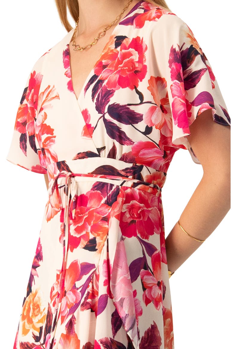 Crossed V-Neck Wrap  Floral Maxi Dress, Alternate, color, Ivory