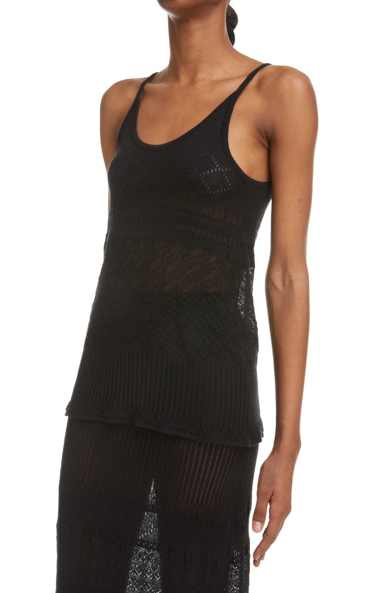 Chloé Wool, Silk & Cashmere Pointelle Tank, Alternate, color, Black