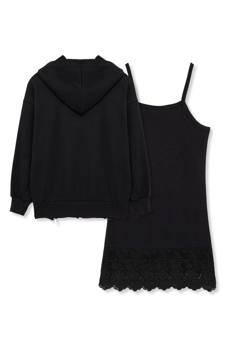 Truce Kids' Spaghetti Strap Dress & Hoodie Set, Alternate, color, Black