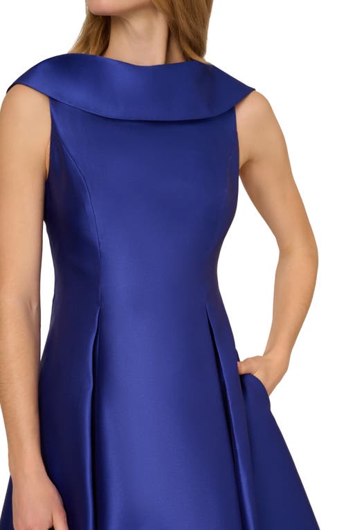 Adrianna Papell Roll Neck Mikado Fit & Flare Dress In Blue