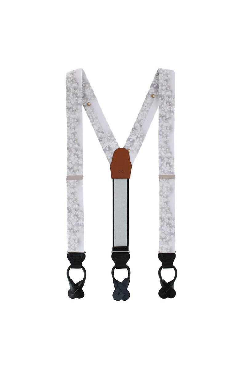 Trafalgar Big and Tall Jack's Frosty Winter Wonderland Silk Holiday Button End Suspenders, Alternate, color, Silver
