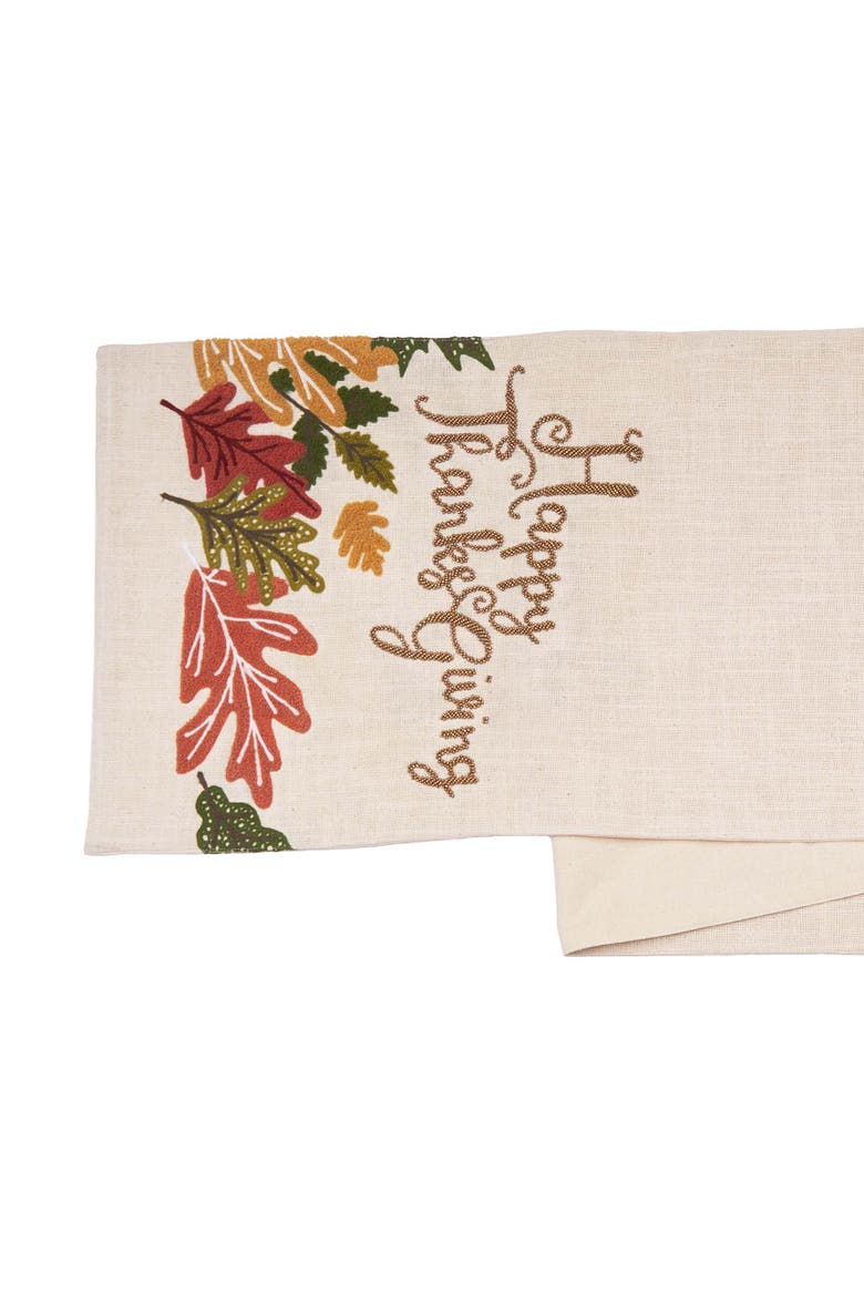"Happy Thanksgiving" Leaves Table Runner 14" x 72", Alternate, color, Brown