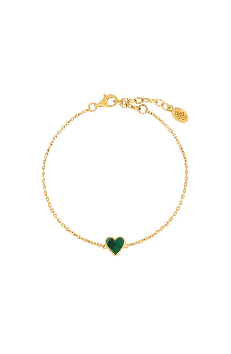 Karma and Luck Love's Shield Malachite Heart Bracelet, Main, color, Gold/Green