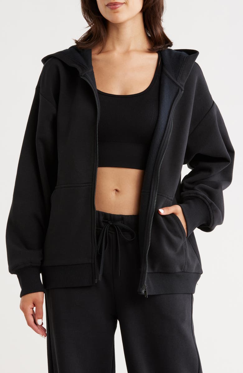 Z by Zella Feather Fleece Zip Hoodie, Main, color, Black
