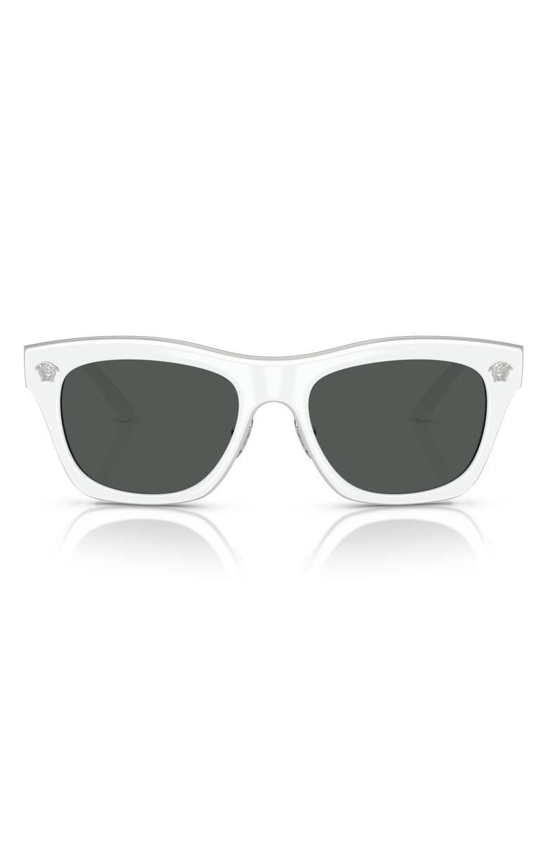 Versace 53mm Rectangular Sunglasses, Main, color, White